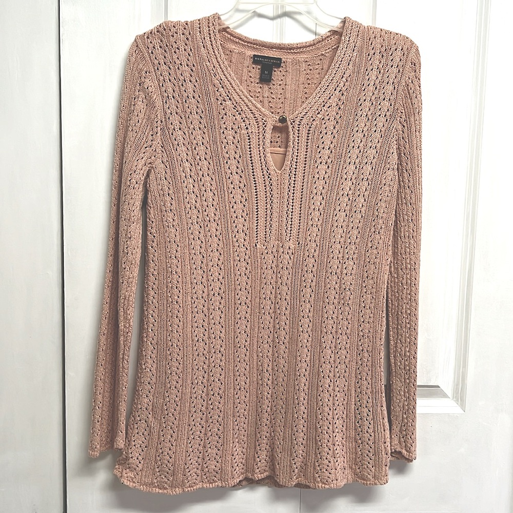Dana Buchman Pastel Rose Pink long Sleeve Layered Knit top Size M